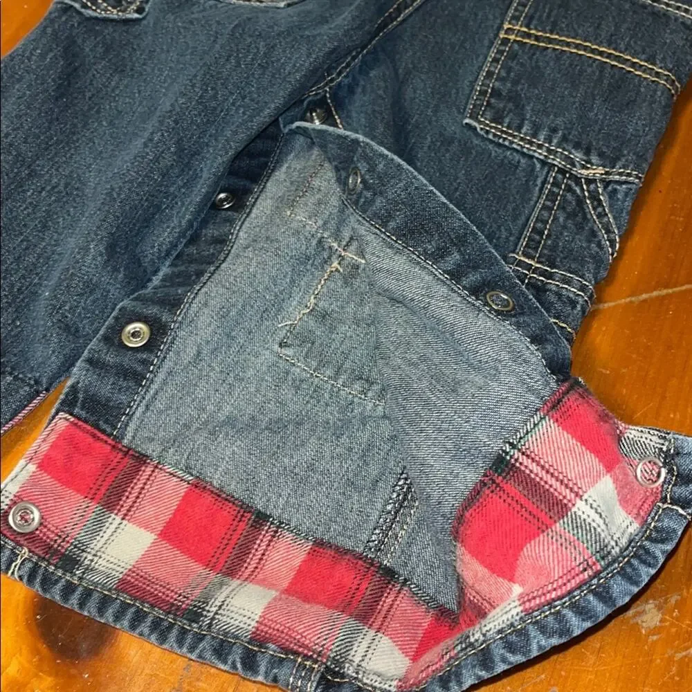 Oshkosh Bigosh Kids Denim Overalls with Red Plaid Patch Size 12M